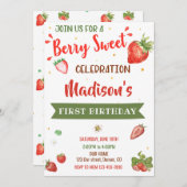 Strawberry Geburtstagseinladung Erstes Geburtstags Einladung (Vorne/Hinten)