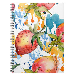 Strawberry gesundes Essen. Waterfarbe Notizblock