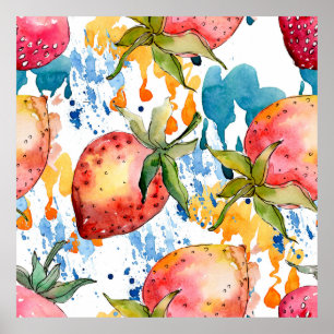 Strawberry gesundes Essen. Waterfarbe Poster