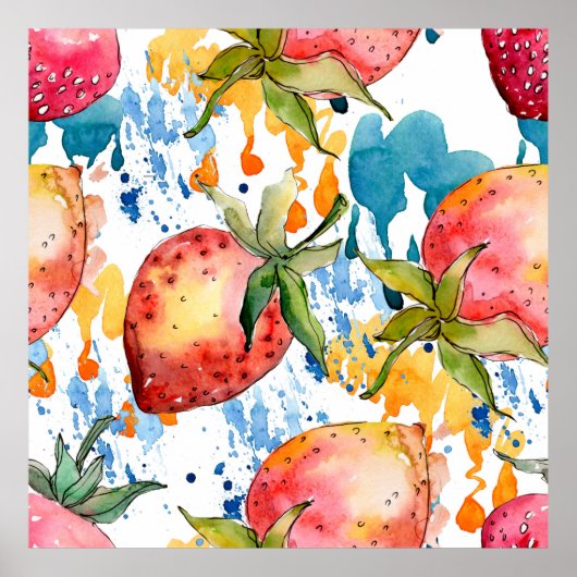 Strawberry gesundes Essen. Waterfarbe Poster (Vorne)