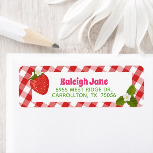 Strawberry Gingham Address Label (Insitu)
