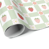 Strawberry Gingham Berry Happy Birthday Geschenkpapier (Rolleneckpunkt)