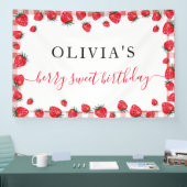 Strawberry Gingham Birthday Party Große Banner (Messe)