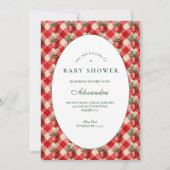 Strawberry Gingham Cottage Baby Shower Einladung (Vorderseite)