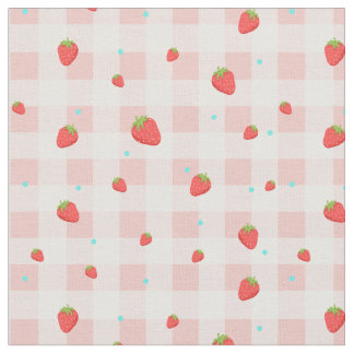 Strawberry Gingham Fabric Stoff