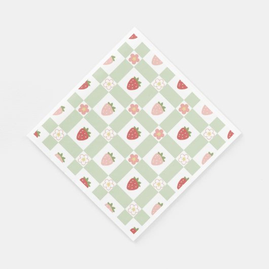 Strawberry Gingham First Birthday Luncheon Serviette (Ecke)
