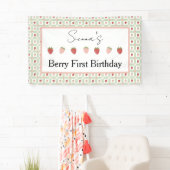 Strawberry Gingham First Birthday Party Banner (Insitu)