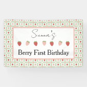 Strawberry Gingham First Birthday Party Banner (Horizontal)