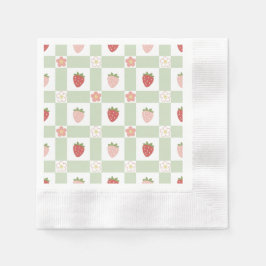 Strawberry Gingham First Birthday Serviette