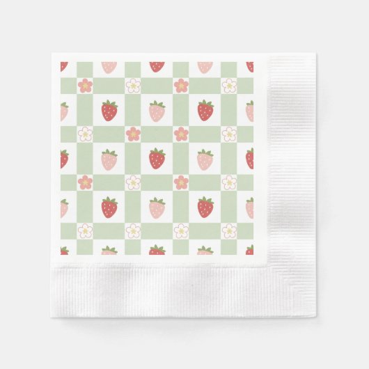 Strawberry Gingham First Birthday Serviette (Vorderseite)