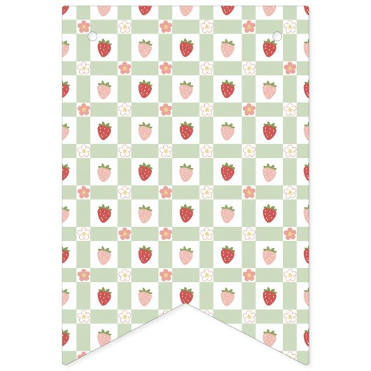 Strawberry Gingham First Birthday Wimpelkette (Erste Fahne)