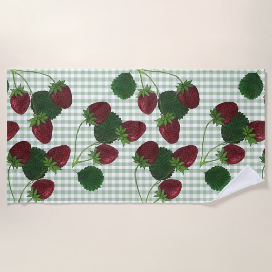 Strawberry Gingham Fitness Strandtuch (Vorderseite)