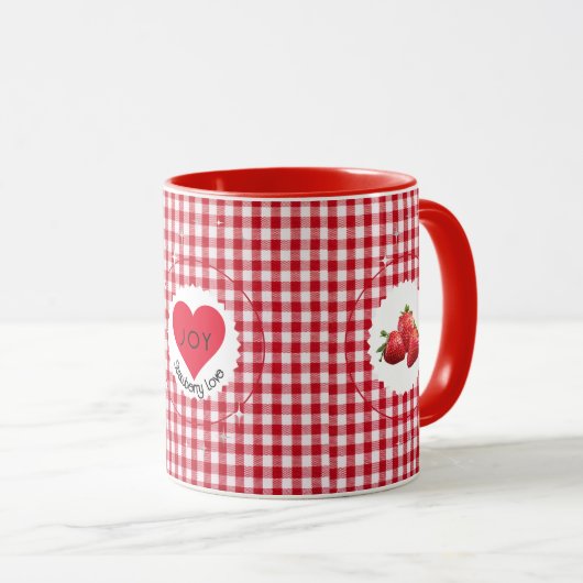 Strawberry Gingham Liebe Tasse (VorderseiteRechts)