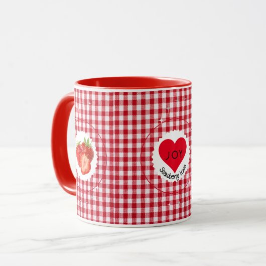 Strawberry Gingham Liebe Tasse (Vorderseite Links)
