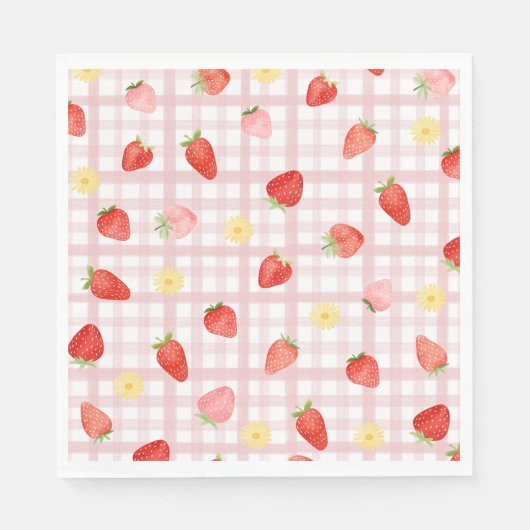 Strawberry Gingham Paper Napkins Serviette (Vorderseite)