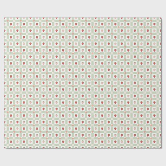 Strawberry Gingham Pastel Green 1st Birthday Geschenkpapier (Flach)