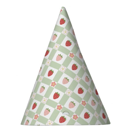 Strawberry Gingham Pastel Green Kids Partyhütchen (Rechts)