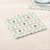 Strawberry Gingham Pastel Green Party Rechteckiger Pappuntersetzer (angewinkelt)