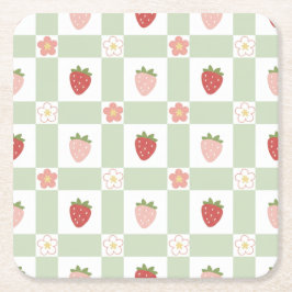 Strawberry Gingham Pastel Green Party Rechteckiger Pappuntersetzer