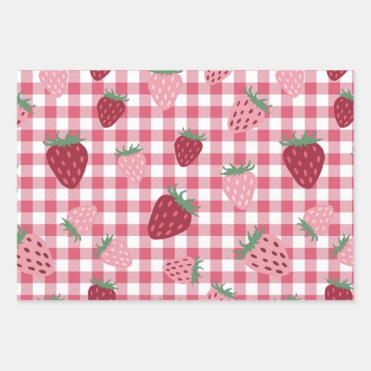 Strawberry Gingham Pattern Geschenkpapier Set (Vorderseite 2)