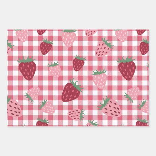 Strawberry Gingham Pattern Geschenkpapier Set (Vorderseite)