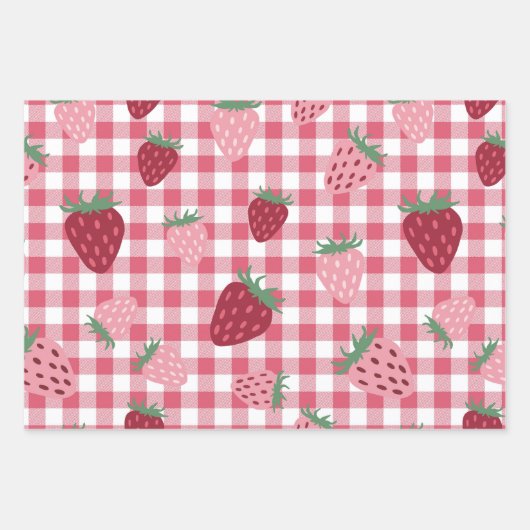 Strawberry Gingham Pattern Geschenkpapier Set (Vorderseite 3)