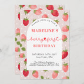 Strawberry Girl 1. Geburtstag Einladung (Vorne/Hinten)