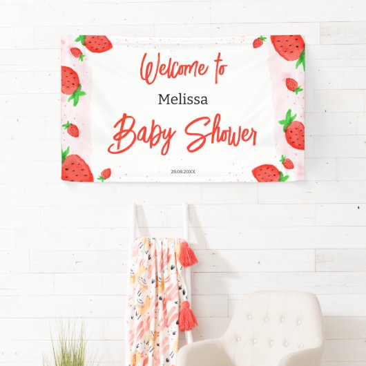 Strawberry Girl Baby Dusche Banner (Insitu)