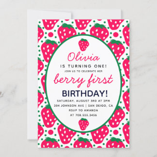 Strawberry Girl Berry 1. Geburtstag Party Modernst Einladung