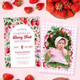Strawberry Girl Berry 1. Geburtstag Pink Foto Einladung