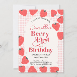 Strawberry Girl Berry erste Geburtstagsparty Einladung