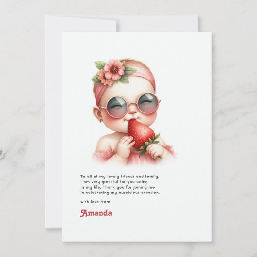 Strawberry Girl Berry Erster Geburtstag Dankeskarte (Rückseite)