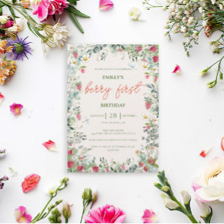 Strawberry Girl Berry Erster Geburtstag Einladung