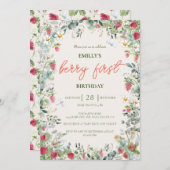 Strawberry Girl Berry Erster Geburtstag Einladung (Vorne/Hinten)