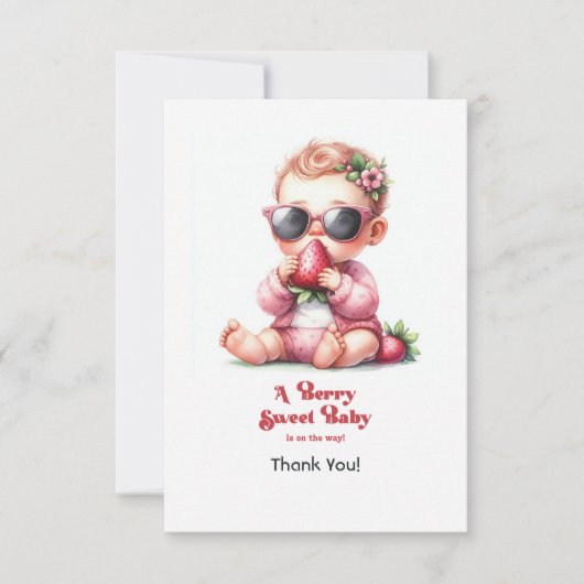 Strawberry Girl Berry Sweet Baby Dusche Dankeskarte (Vorderseite)