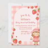 Strawberry Girl Birthday Einladung | Pink (Vorderseite)