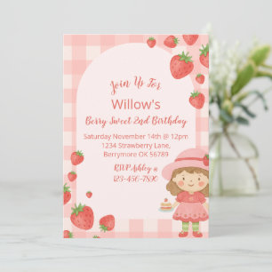Strawberry Girl Birthday Einladung   Pink