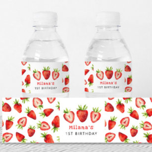 Strawberry Girl Birthday Party Wasserflaschenetikett