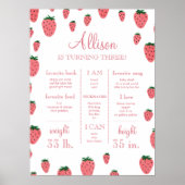 Strawberry Girl First Birthday Milestone Zeichen Poster (Vorne)