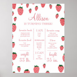 Strawberry Girl First Birthday Milestone Zeichen Poster