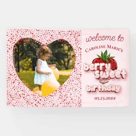 Strawberry Girl Pink Berry Sweet Birthday Foto Banner (Horizontal)