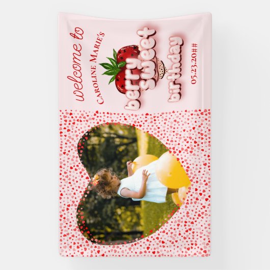 Strawberry Girl Pink Berry Sweet Birthday Foto Banner (Vertikal)