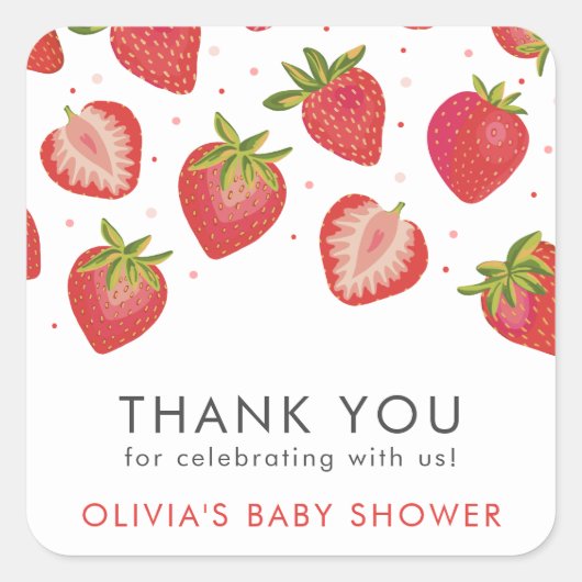 Strawberry Girls Babydusche Danke Quadratischer Aufkleber (Vorderseite)