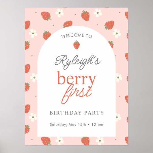 Strawberry Girls erster Geburtstag | Begrüßungszei Poster (Vorne)
