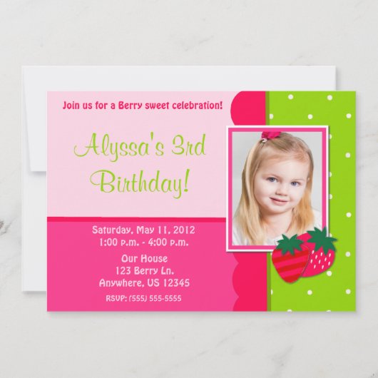 Strawberry Girls Foto Geburtstagsfeier Einladung (Vorderseite)
