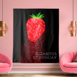 Strawberry Glitzer Custom Background Birthday Bann Wandteppich