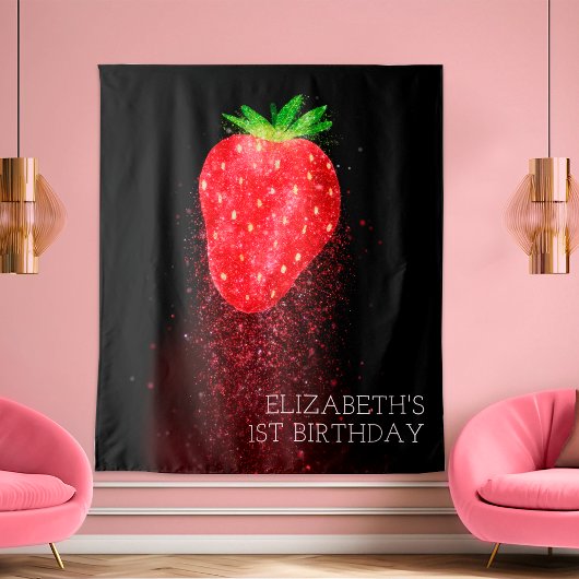 Strawberry Glitzer Custom Background Birthday Bann Wandteppich