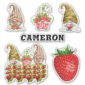 Strawberry Gnome Collection Name Frucht Liebe 8" Aufkleber (Vorderseite)