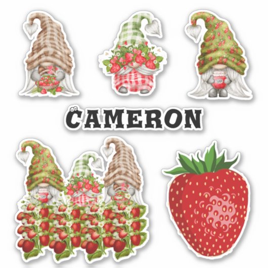 Strawberry Gnome Collection Name Frucht Liebe 8" Aufkleber (Vorderseite)