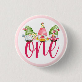 Strawberry Gnome Garden Baby Girl's 1. Geburtstag Button